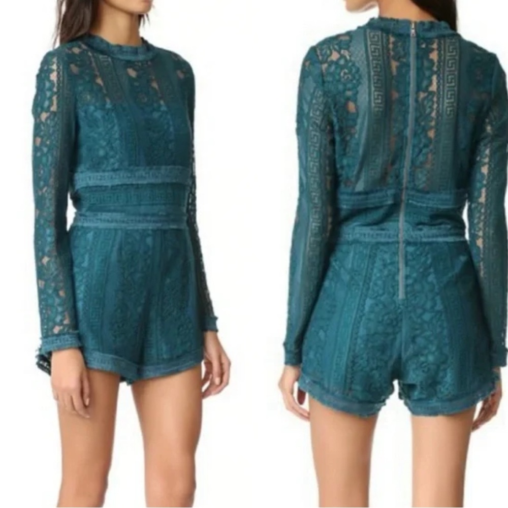 SAYLOR Lafayette Lace Romper In
Emerald Green